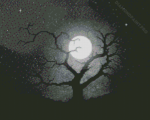 Moon And Trees Black And White Art Diamond Painting