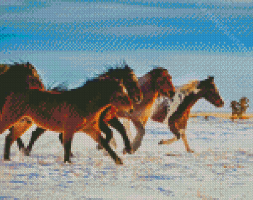 Snowy Winter Horses Diamond Painting
