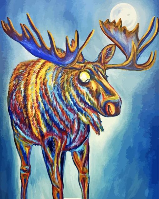 Colorful Moose And Moon Diamond Painting