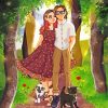 Couple In The Garden With Cats Diamond Painting