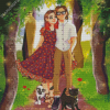 Couple In The Garden With Cats Diamond Painting