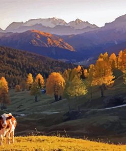 Cute Cows Fall Scene Landscape Diamond Painting