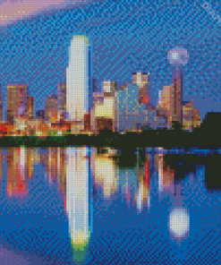 Dallas Skyline Reflection At Night Diamond Painting