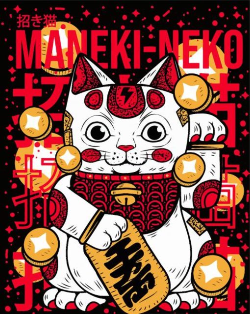 Illustration Maneki Neko Cat Diamond Painting