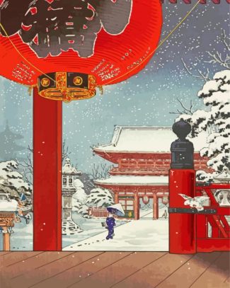 Japanese Winter Day At Temple Diamond Painting