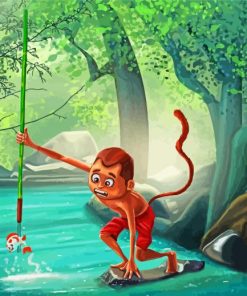 Jungle Monkey Boy Fishing Diamond Painting