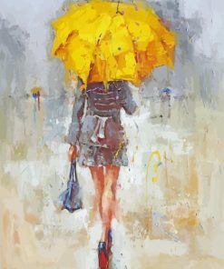 Lady With Yellow Umbrella Art Diamond Painting