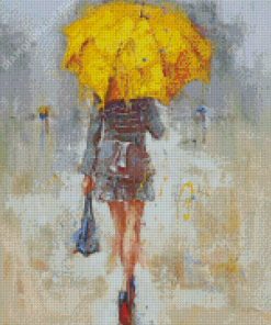 Lady With Yellow Umbrella Art Diamond Painting