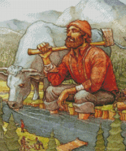 Lumberjack And Bull Diamond Painting