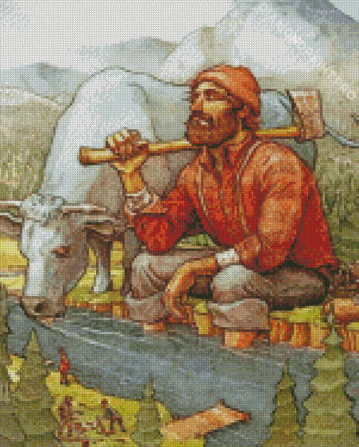 Lumberjack And Bull Diamond Painting