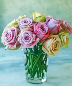 Pink And White Roses In Glass Diamond Painting
