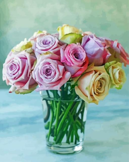 Pink And White Roses In Glass Diamond Painting