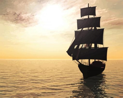 Pirate Ship In Water Silhouette Diamond Painting