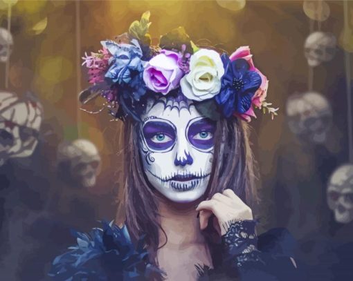 Sugar Skull Girl With Floral Crown Diamond Painting