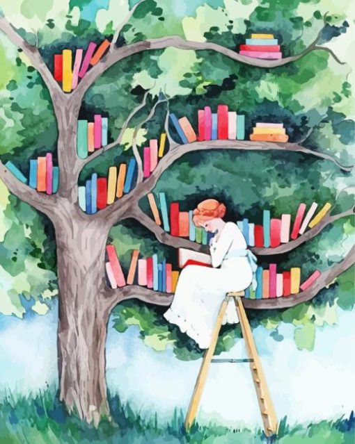 Trees And Books Illustration Diamond Painting