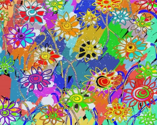 Abstract Funky Flowers Diamond Painting