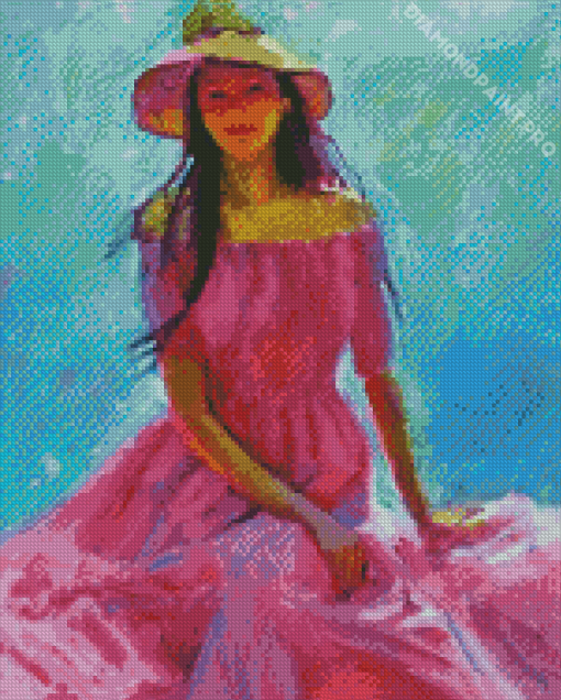 Abstract Pink Lady In Dress Diamond Painting