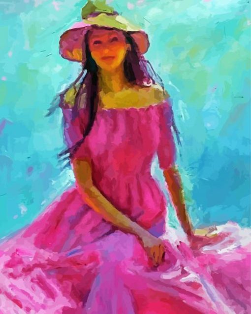 Abstract Pink Lady In Dress Diamond Painting