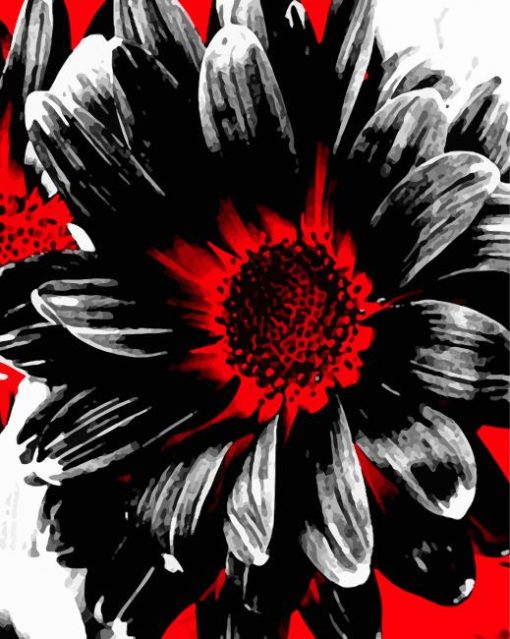 Abstract Red White And Black Daisy Diamond Painting