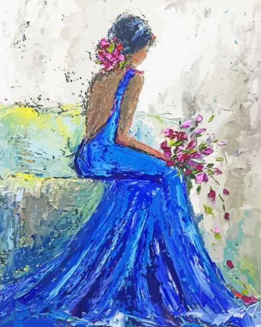 Abstract Woman In Blue Dress Diamond Painting