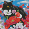 Adorable Black Cats And Flowers Art Diamond Painting