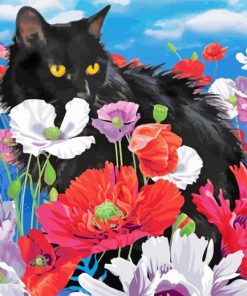 Adorable Black Cats And Flowers Art Diamond Painting
