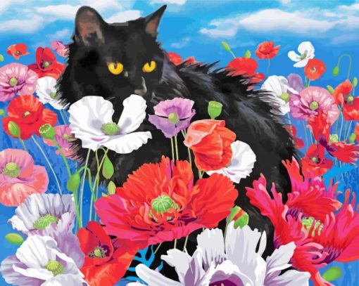 Adorable Black Cats And Flowers Art Diamond Painting