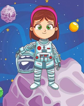 Astronaut Girl In The Space Diamond Painting