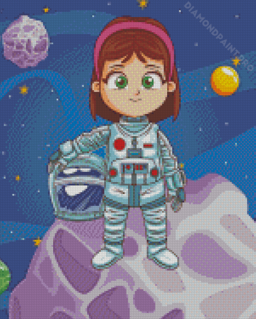 Astronaut Girl In The Space Diamond Painting