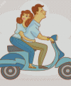 Cartoon Couple On Motorbike Diamond Painting