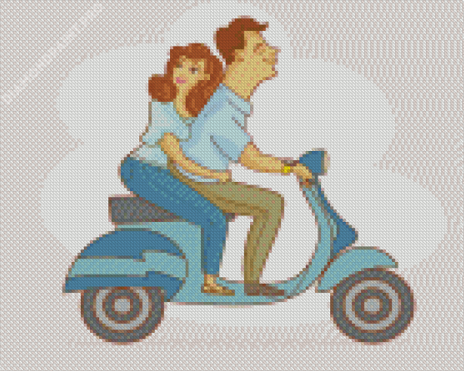 Cartoon Couple On Motorbike Diamond Painting