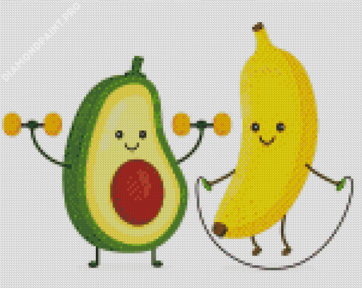 Cute Avocadoo And Banana Diamond Painting
