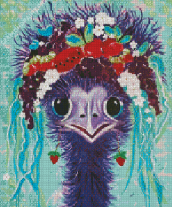 Cute Purple Ostrich And Flowers Diamond Painting