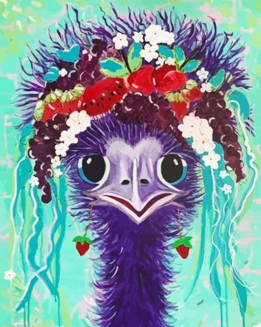 Cute Purple Ostrich And Flowers Diamond Painting