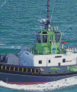 Green Tug Boat Diamond Painting