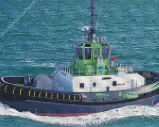 Green Tug Boat Diamond Painting