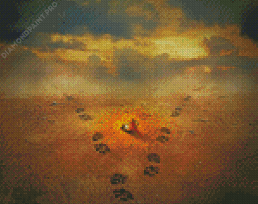 Lantern And Footprints Diamond Painting