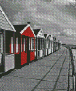 Monochrome Southwold Beach Houses Diamond Painting