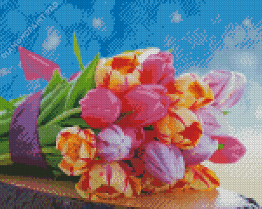 Pink Orange And Purple Tulips Bouquet Diamond Painting