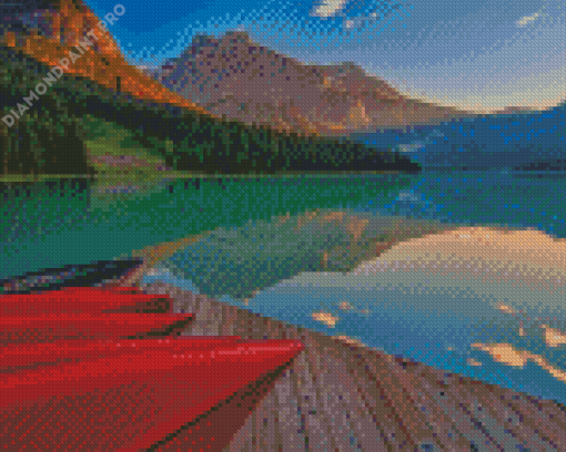 Red Canoes Near The Lake Diamond Painting