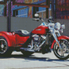 Red Three Wheeler Harley Davidson Trike Diamond Painting