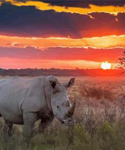 Rhino Sunset Animal Diamond Painting