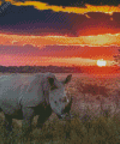 Rhino Sunset Animal Diamond Painting