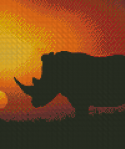 Silhouette Rhino Sunset Diamond Painting