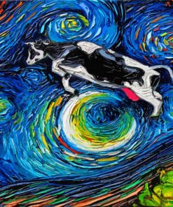 Starry Night Cow Jumping Over The Moon Diamond Painting