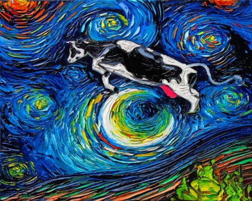 Starry Night Cow Jumping Over The Moon Diamond Painting