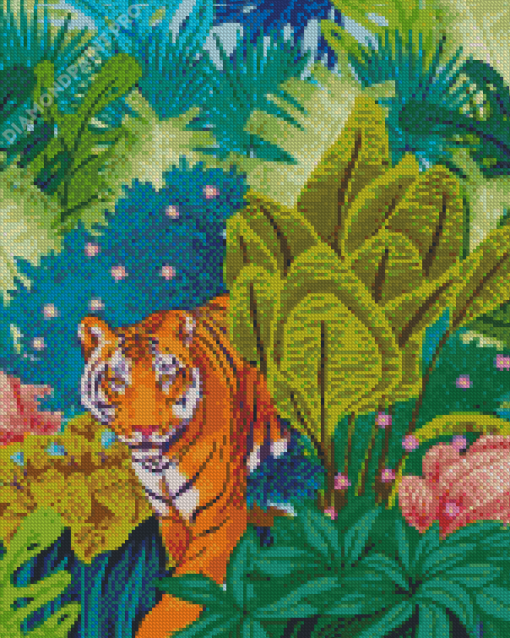 Tiger Between Jungle Plants Diamond Painting