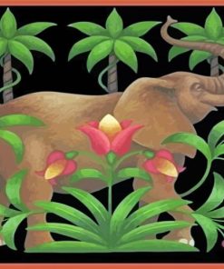 Tropical Elephant Art Illustration Diamond Painting
