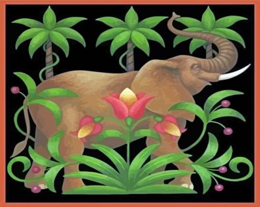Tropical Elephant Art Illustration Diamond Painting