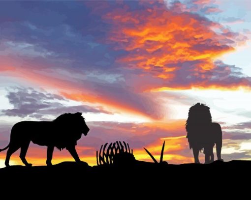 Two Lions Sunset Diamond Painting